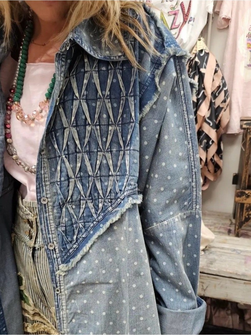 A Rare Bird Selina Polka Dot Denim Shacket — Light Blue - Picture 2 of 3